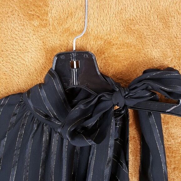INTERMIX Womens Top Size 0 Black One Shoulder Tie Neck Stripe Bow Silk 4 DAWN - Picture 4 of 9